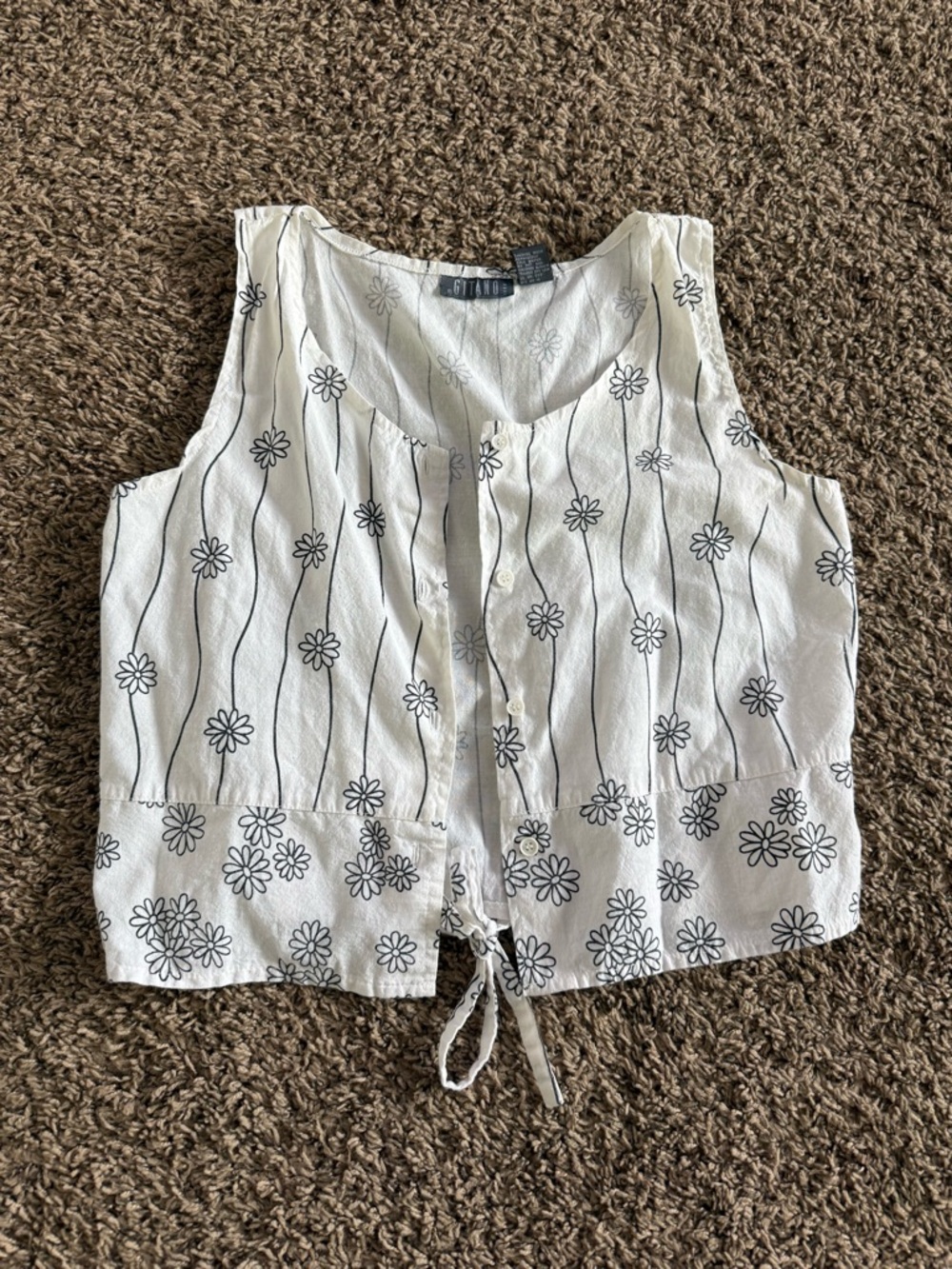 White Floral Button-Front Tank Top